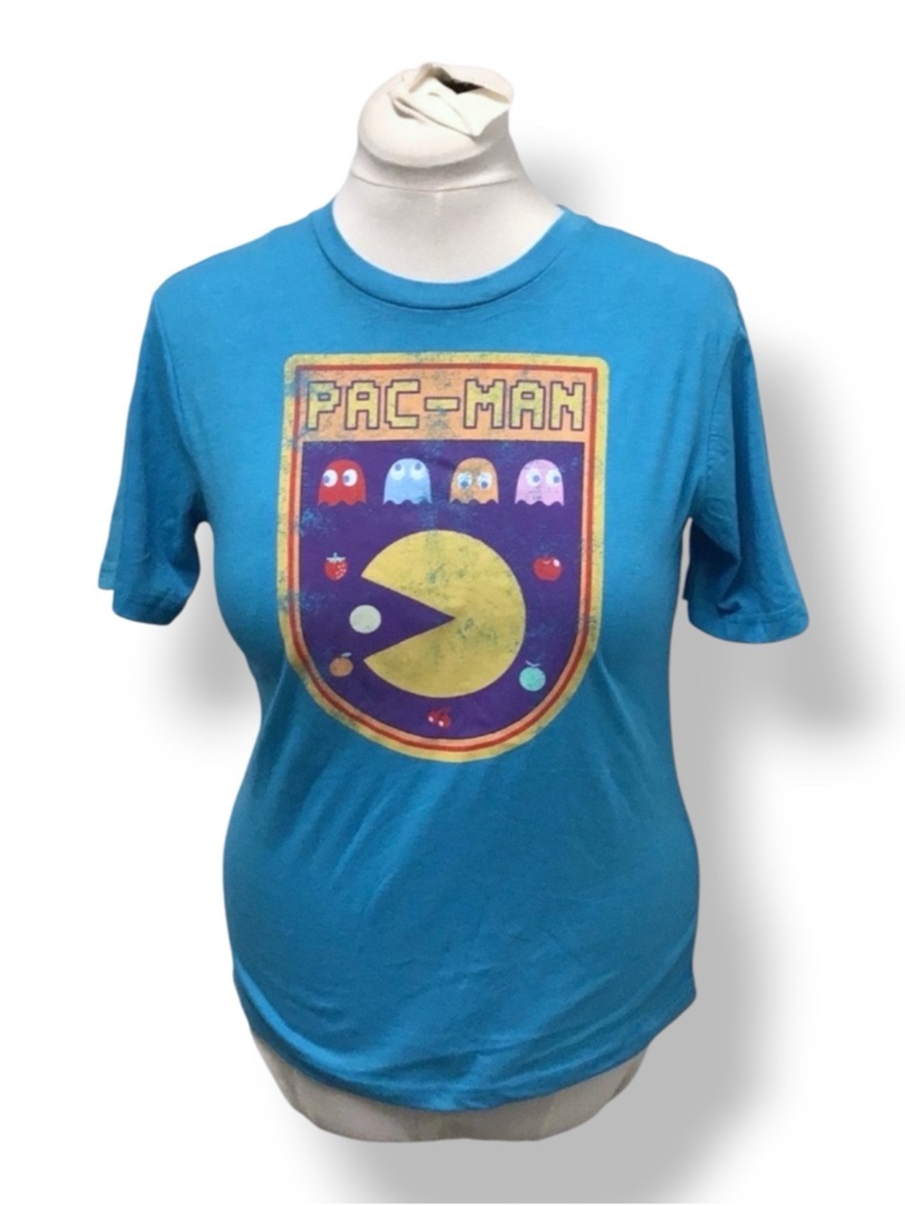 Mad Engine PAC-MAN Boys “Merit Badge” Distress Graphic T-Shirt, Blue, sz XL